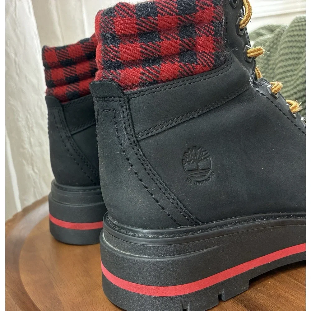 Timberland Black Red High Top Fur‎ Platform Boots for Women's Size 6, A2MBX 001